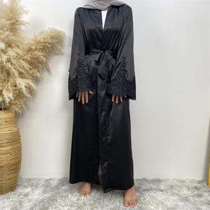 Moonlit WHISPER สีดำ abaya ไหลแขนเสื้อนุ่ม shimmer เน้นผูกคอนทัวร์เอว<span class=keywords><strong>ร</strong></span>ายวันเลานจ์เทียร์ผู้จัดจำหน่าย - Product Image 3