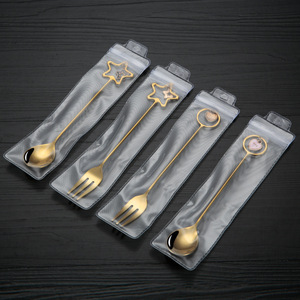 Stainless Steel Cutlery Set for Home Use Gold Matted Long Handle Spoon and Fork with <b>Star</b> Heart Pendant Flatware Sets - Product Image 6