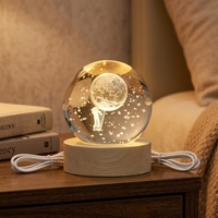 Lampe de table en cristal sculpté à la main, personnalisée en usine, avec boule de cristal, lumière LED blanche chaude à intensité variable par USB, lampe de chevet pour bébés et enfants