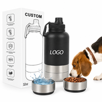 Bouteille d'eau portable carrée pour chien, 32oz et 64oz, en acier inoxydable isolé, avec gamelles intégrées, anti-fuite, pour l'hydratation des animaux de compagnie en voyage
