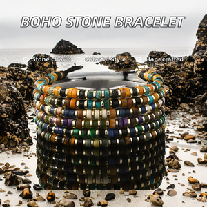 Bracelet pour homme tendance vintage bohème, perles de carrelage bohème, fait à la main, réglable, multicolore, pierre naturelle, bracelet de fête, vente en gros - Product Image 2