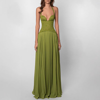 Nouvelle Robe Longue Plissée à Bretelles pour Femme, Style Européen et Américain, Hiver 2026, Sexy, Dos Nu, Col Bas, Taille Haute