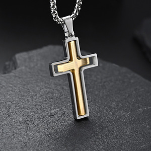 Trendy rotating cross necklace with prayer beads, made of <b>titanium</b> steel, featuring a unique design and unisex style. (Instagram - Product Image 3