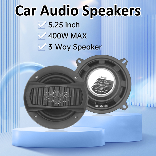 T-1055 5.25 Inch 3 Way 400W Max Coaxial Car Speakers Pair Car Audio Speakers for Vehicle