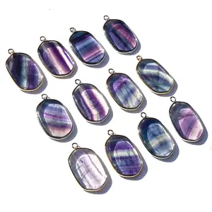 Natural Healing rainbow Fluorite quartz Stones Jewelry Crystal high polished Stone Gemstone Pendant for women men necklace