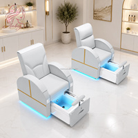Fauteuil de pédicure électrique en cuir blanc multifonctionnel sans plomberie pour salon de beauté et de manucure