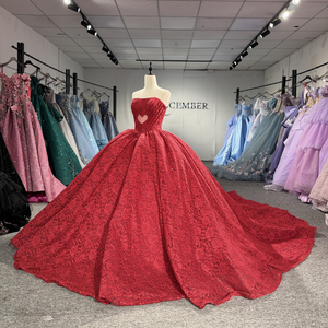 Dy8549 ชุดเดรสชีฟองสีแดงสำหรับงาน Quinceanera หรืองานแต่งงาน คอรูปหัวใจ ตกแต่งด้วยลูกไม้ ปิดไหล่ ความยาวระดับข้อเท้า - Product Image 5
