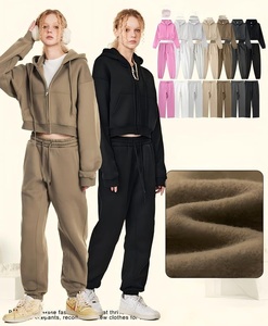 Костюм спортивный MAQVOB (фабричное производство), размеры EU/US, женский, 350 г, утяжеленный, на молнии, свободный крой, комплект из двух предметов: худи на молнии и спортивные брюки - Product Image 1