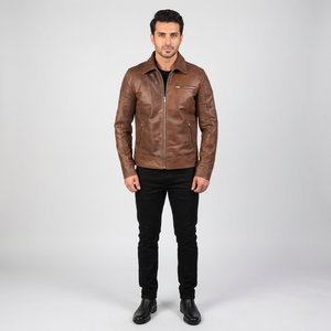 Real Leather <b>Sheepskin</b> Zipper Men's Vintage Biker <b>Jacket</b> with Quilted Viscose Lining 320g Pockets - Product Image 1