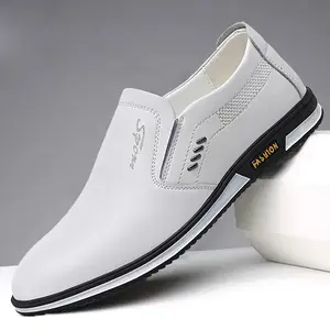 Zapatos de vestir informales para hombre, calzado de cuero blanco, venta al por mayor, precio bajo