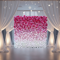 Mur de fleurs artificielles rose dégradé pour la décoration de mariage et d'hôtel, panneaux modulaires de fleurs artificielles