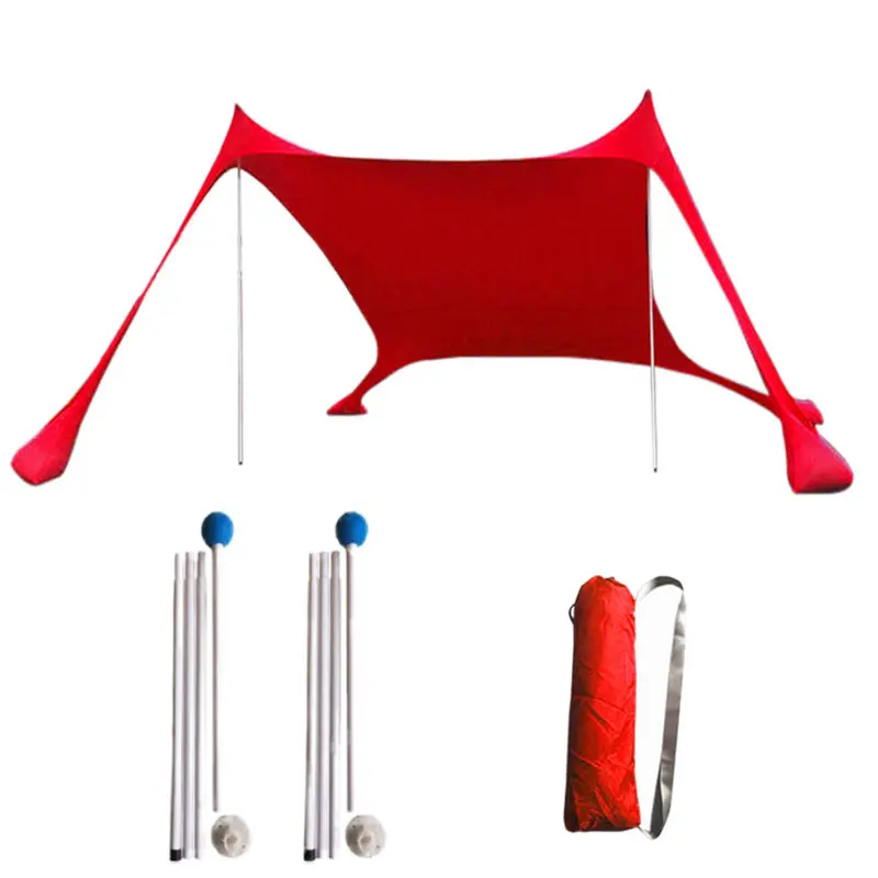 Wholesale Red Sunshade Beach Tent with Sand Anchors and Canopy for Beach Camping Windproof UV Protection