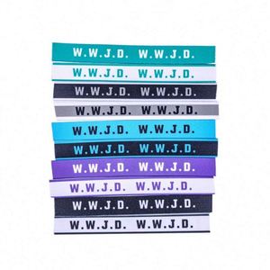 Personnalisé en usine W.W.J.D. Bracelet en tissu jacquard imprimé, réglable, élastique, promotionnel - Product Image 2