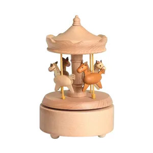 Wholesale Tune Melody Creative Merry Go Round Wooden Merry-Go-Round Carousel Custom Toy Music Box For Kids