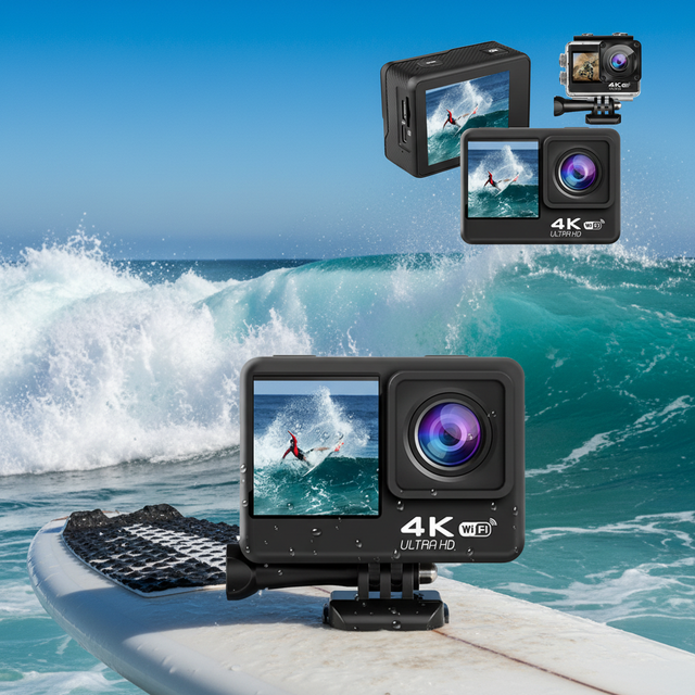 Wholesale OEM D5M 4K Action Camera Dual Screen 2.0+1.3 IPS 30M Waterproof Outdoor Sports 60fps EIS 170 Wide Angle 5G WiFi