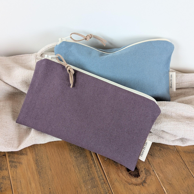 Reusable Small Cotton Canvas Zipper Pouch With Organic Waterproof Lining. Aesthetic Purse Organizer Pouches