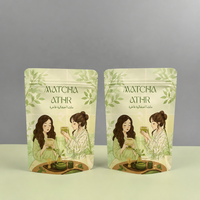 Sachet refermable personnalisé en aluminium mat, résistant à l'humidité, facile à déchirer, avec fermeture éclair, pour l'emballage de poudre de matcha en plastique