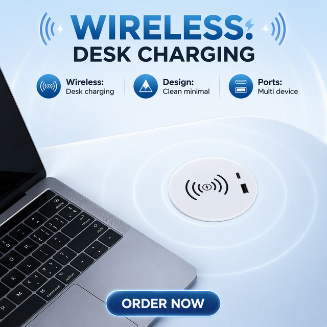 LEGA Tabletop Wireless Power Module with NFC 80mm USBAC Port 10A Rated Current Available in White and Black Color