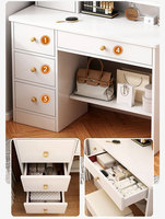 Meuble-lavabo professionnel en bois blanc beige et bois antique pour femmes adultes commode de bureau pour le maquillage avec miroir et tabouret bon marché
