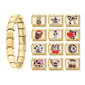Pulsera de Charms Italianos de Acero Inoxidable Antideslustre con Diseños de Leopardo, Lazo, Corazón y Cereza, Personalizada, al por Mayor - Product Image 1