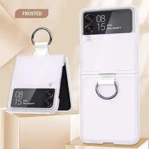 Casing ponsel transparan dan buram untuk Samsung Galaxy Z Flip3/zflip4/zFlip5 penutup pelindung ponsel lipat dengan pemegang cincin