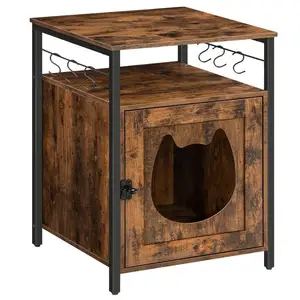 Caja de arena para gatos HOOBRO con puerta, caja de arena oculta, armario de muebles con ganchos, caja para mascotas de una sola puerta con orificio para cabeza de gato, mesa final