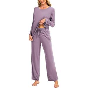 Conjunto de Pijama de Viscosa de Bambú para Mujer, Manga Larga, Ropa de Dormir Suave, Pantalones Largos, Ropa de Casa Cómoda, Conjuntos de Pijamas para Mujer - Product Image 1