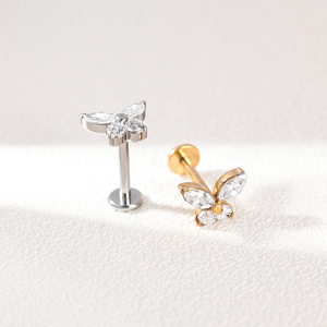 Vàng Vàng khắc sen Marquise zircon phẳng trở lại tai <span class=keywords><strong>Stud</strong></span> Titan nội bộ ren <span class=keywords><strong>Stud</strong></span> Bông tai - Product Image 5