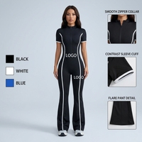 Dames Kleurblok Eén-delige Yoga Jumpsuit Snel Droogend Hoge Stretch Uitlopende Pijpen Workout Bodysuit Buitenkleding Casual Virale Sportkleding