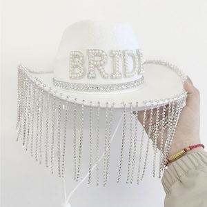 Bachelorette Party Bridal Shower Gifts Bling Diamond Fringe Cowboy <b>Hat</b> Handmade and Custom <b>Bride</b> Rhinestone <b>Cowgirl</b> <b>Hats</b> - Product Image 4