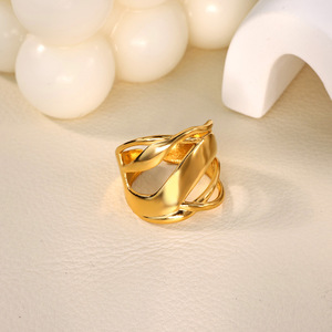 Stainless Steel 18K Gold Plated Geometric Line Design <b>Ring</b> Minimalist Metal Style Adjustable <b>Open</b> Finger <b>Ring</b> For Women - Product Image 6