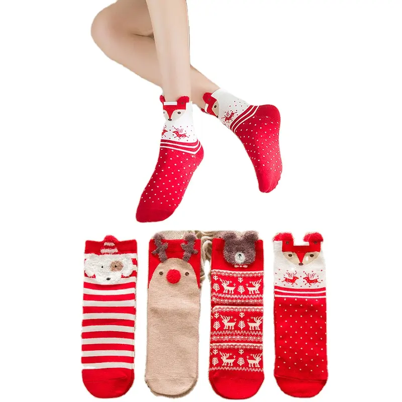 Chaussettes d'équipage drôles confortables de Noël pour femmes Design de nouveauté pour chaussette de vacances cadeaux de nouvel an chaussures chaussettes de Noël en tricot de coton