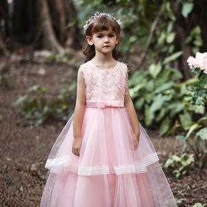 Girls Pink Puffy Princess Dress Long <b>Tulle</b> Stage Performance Costume Size 3-12 Spring 2022 - Product Image 3