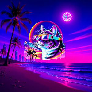 Camiseta sin mangas retro vaporwave con estampado de gato y gafas Eclipse para promociones - Product Image 3