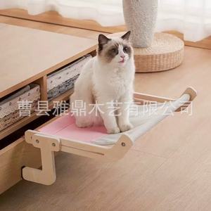 Lit suspendu pour chat en bois, lit surélevé rectangulaire pour rebord de fenêtre, design moderne, rembourrage en fibres, utilisation toutes saisons - Product Image 4