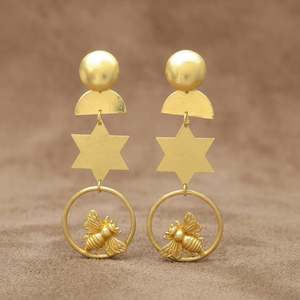 Pendientes Colgantes de Latón Hechos a Mano, Chapados en Oro, Estilo Étnico, para Bodas, Moda Unisex, para Mujer - Product Image 2