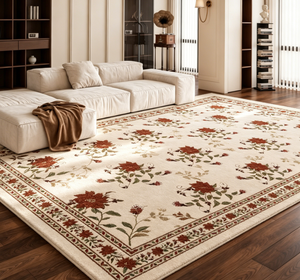 Alfombra de Pelo Corto con Sensación de Cachemira, Alfombra Floral Vintage Chic, Plegable y Lavable para Sala de Estar y - Product Image 1