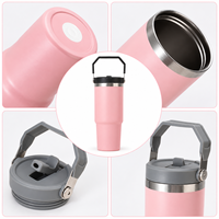 Bouteille isotherme OEM 30oz à double ouverture en acier inoxydable avec poignée supérieure large et base compatible porte-gobelet pour cadeaux d'équipes sportives