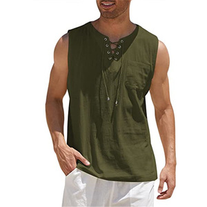 Spot Supply Fashion Trend New Polyester/Cotton Lace Print Breathable Quick Dry Casual Leisure <strong>Beach</strong> Holiday <strong>Men's</strong> <strong>Vest</strong> - Product Image 4