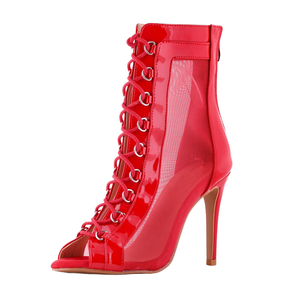 <span class=keywords><strong>Chaussures</strong></span> de <span class=keywords><strong>danse</strong></span> latine rouges 9,5 cm en dentelle et maille pour Jazz, Ballroom, Salsa, Tango, Swing avec semelle en caoutchouc - Product Image 1
