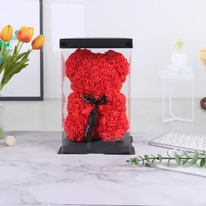 Kırmızı gül ayı yapay çiçekler sevgililer günü hediyesi için ve anneler günü korunmuş ayı gül