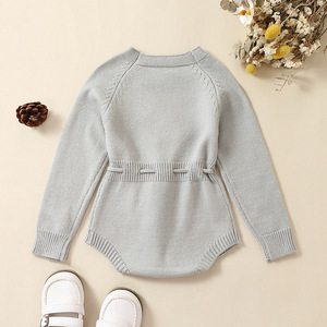 Bebek bebek kız örgü tulum çiçek nakış yuvarlak boyun uzun kollu Romper İpli bel lbc ile - Product Image 5