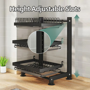 Mostrador de cocina Estante para platos de 3 niveles Estante para platos de drenaje de almacenamiento negro ensamblado sobre el fregadero con bandeja - Product Image 3