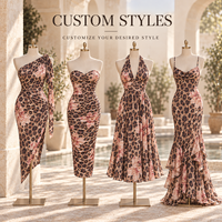 Robe longue OEM pour femme en maille extensible, imprimé animalier et floral, buste froncé, col licou, coupe sirène moulante, pour occasions spéciales