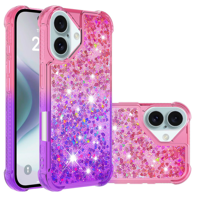 Fashion Design Gradient Dual Color Glitter Liquid Quicksand Four Corners Shockproof Phone Case for iPhone 16 Pro Max 15 14