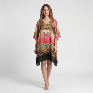 Robe longue kaftan africaine en viscose pour femme, tunique ample, poncho kimono, coupe chauve-souris, finition soyeuse, style bohème, pour les vacances et la maison - Product Image 1
