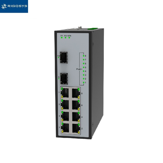 10 Port Gigabit Full Gigabit POE+ Managed Industrial Ethernet Switch Metal DIN Rail Mount -40~75 5-Year Warranty