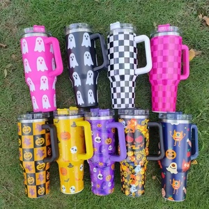 Vaso Térmico Personalizado de 40oz con Asa y Popote, Botella de Agua de Acero Inoxidable con Diseño de Calabaza de Halloween para Regalo de Decoración Gótica, Fantasma, Bruja - Product Image 4