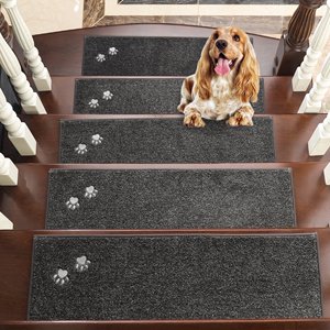 Machine Washable <b>Stair</b> <b>Treads</b> 100% Polyester Embroidered Dog Paw Print <b>Non</b>‑Slip <b>Stair</b> Mats for Wooden Steps - Product Image 1