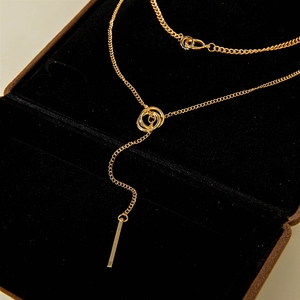 Collana <span class=keywords><strong>con</strong></span> Pendente Lungo a Doppio Anello <span class=keywords><strong>e</strong></span> Nappine, Stile Geometrico Multistrato, Gioielli Transfrontalieri Europei <span class=keywords><strong>e</strong></span> Americani - Product Image 3